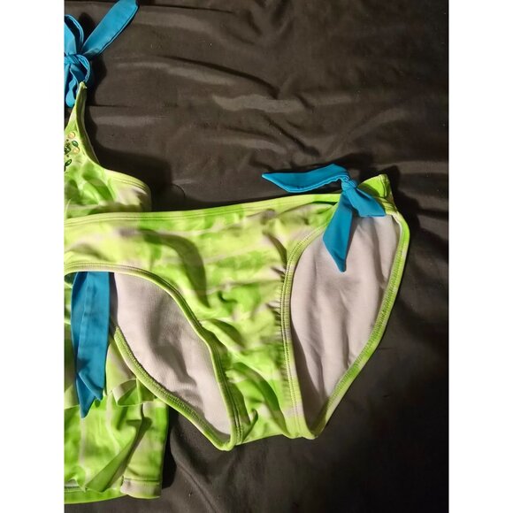 Justice 2 Piece Swimsuit Tankini Girls Plus size 14 Green Tie Dye - Picture 3 of 3